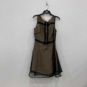 Leon Max Studio Silk Nude Slip Dress with Black Sheer Overlay Tulle Drop Waist 8